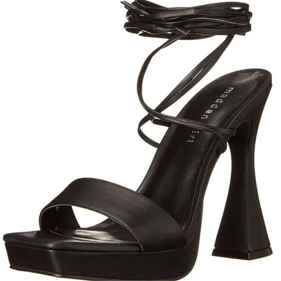Madden‎ Girl Zorra Womens Heels Size 7.5 Black Wraparound Sandals - Picture 1 of 8